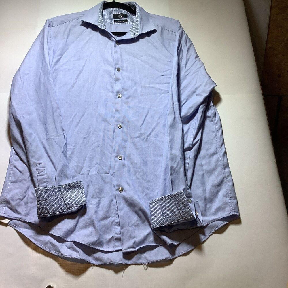 Calvin Klein Flip Cuff Slim Fit Button Shirt Mens L  Blue Polka-dot